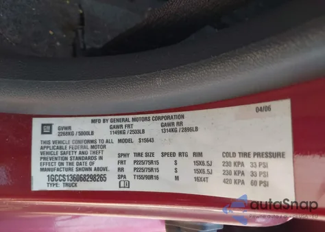 2006 Chevrolet Colorado Lt из США, поврежденный, VIN 1GCCS136068298265